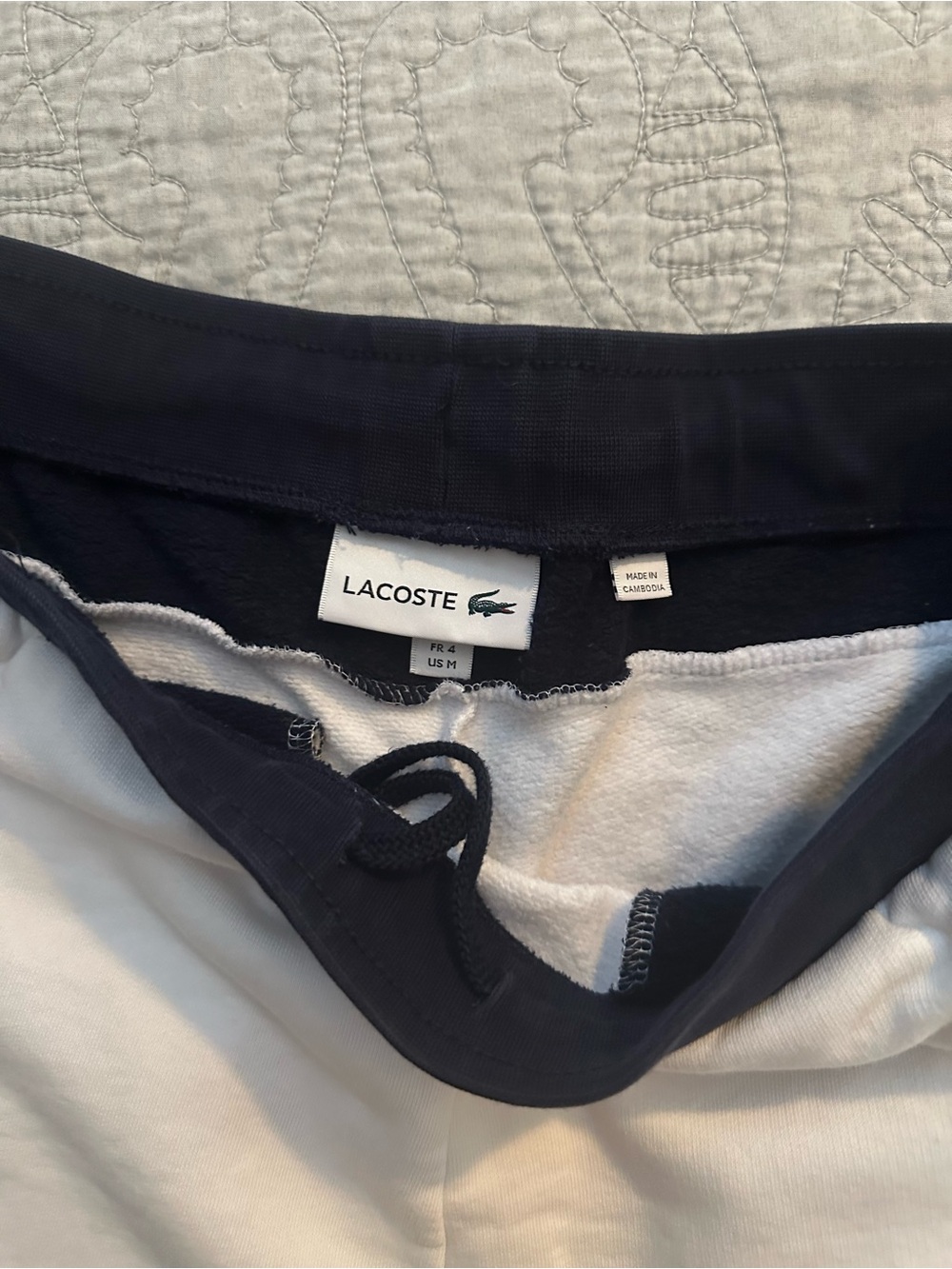 Lacoste White Athletic Shorts with Black Waistband - Picture 3 of 3